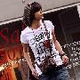 2010韩版夏装新款 热卖李孝利最爱网住的心 短袖白色T恤B721