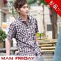 Man Friday活力弄潮格纹男士时尚休闲短袖衬衫/衬衣 全棉衬衫