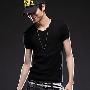 韩版男装 个性时尚休闲小V领短袖T恤 2010春夏装新款