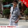Man Friday魅力时尚黑白格男士短袖衬衫/衬衣  全棉衬衫