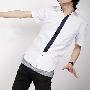 2010夏装新款 韩国独特设计镶黑条白色短袖衬衫