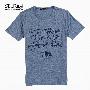 SELFace优雅音符 皮感3D立体字母印 莱卡棉短袖T恤T431 蓝色