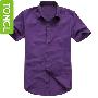 达客风尚 清爽活力紫色竖条优质全棉短袖衬衫 DS205004