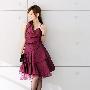 Q-L1177 韩版复古知性淑女公主V领吊带礼服连衣裙-紫红