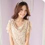 7499 2010新款春装~碎花雪纺上衣 杏色