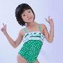 儿童游泳衣 宝宝连体裙式泳装 蛋糕荷叶边 送泳帽 绿点