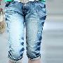 2010夏装新款韩版水洗破洞做旧磨白牛仔裤 中裤 五分裤JQ1682
