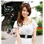 白色韩版休闲特色金圈领腰带连衣裙-H2258