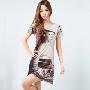 oomito2010夏装欧美范儿涂鸦头像布兰妮短袖加长T恤裙Y6002