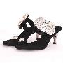 2010新款热卖 镶水钻闪烁蝴蝶结花朵 中跟露趾一字形女式凉拖凉鞋