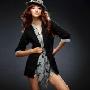 2010新款 韩版 女 春夏9499#法式长版七分袖质感西装外套黑色
