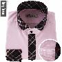 【深海】商务休闲彩格小尖领设计&粉色提花长袖衬衫D574L