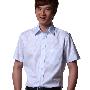 【DeepOcean深海】白色底粉蓝色条纹全棉男士商务短袖衬衫D012S