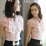正版2010韩版夏季女装热卖甜美淑女职业公主泡泡袖荷叶边立领衬衫