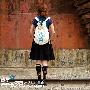 藍玉宛原創設計手袋國王系列雙肩印花米白色時尚女包0797