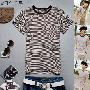 2010年最新推荐韩版时尚条纹圆领男士修身T恤