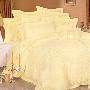 梦洁丝羽仿真丝提花绗缝蕾丝边欧式床罩式十件套喜洋洋黄床上用品