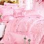 梦洁丝羽仿真丝提花绗缝蕾丝边欧式床罩式十件套喜洋洋粉床上用品
