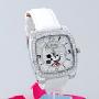 正品迪士尼手表,米奇手表,大表盘个性手表,白色真皮镶钻时尚手表