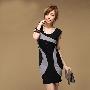【货到付款】韩版夏装时尚气质女人拼色无袖韩版连衣裙3426#黑色