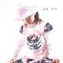 女童 女童2010秋款 韩版套装袖 长袖高领T恤 立体花边 格子短裙