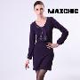 Maxchic品牌海报款针梭圆领钉珠优雅长袖针织连衣裙DQ42023C10M
