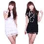 菲儿服饰 韩版女人味夏装蕾丝旗袍式修身显瘦高贵连衣裙 黑 白
