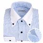 【蓝河】异色领蓝色格子领尖扣纯棉商务长袖衬衫BDXB076L