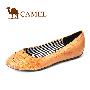 美国骆驼 打腊牛皮 时尚编织女款 休闲单鞋650121-鸵色