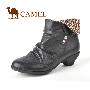 美国骆驼 头层牛皮时尚淑女风格矮靴 1032521 黑色