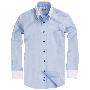 【蓝河】2010秋新品异色领蓝色白条纹全棉免烫男士长袖衬衫B400LC
